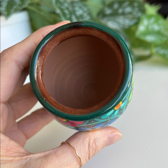 Hand Painted Floral Small Mini Terracotta Vase Decor Vintage - Picture 6 of 12